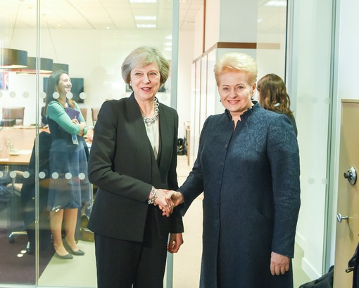 Prezidentė Dalia Grybauskaitė dvišalio pokalbio susitiko su Jungtinės Karalystės Ministre Pirmininke Theresa May. Nuotr. iš lrp.lt