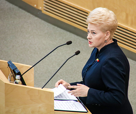 Prezidentė Dalia Grybauskaitė, prisimindama sovietmečiu Lukiškių aikštėje stovėjusį paminklą Leninui, sako jaučianti „alergiją paminklams“.  KK nuotr. 