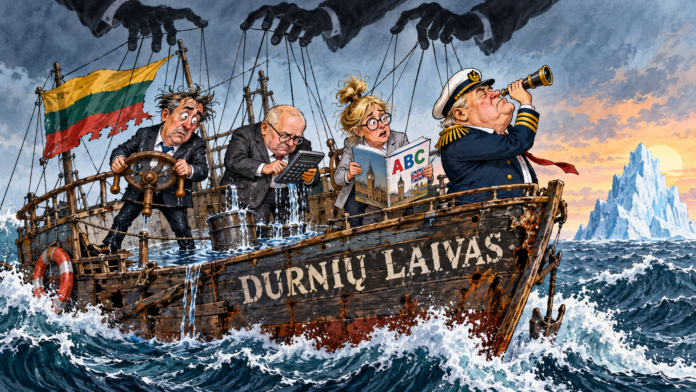 Durnių laivas plaukia į ledkalnį